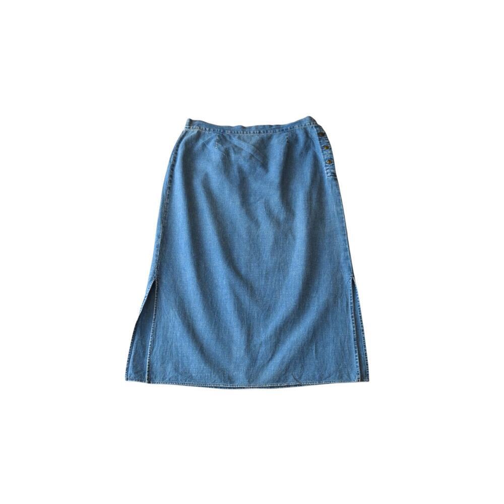 Denim Maxi Skirt A Line Side Slit Button Detail Petite Medium